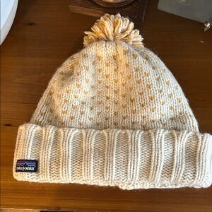 Patagonia Cream and Yellow Pom-Pom Beanie